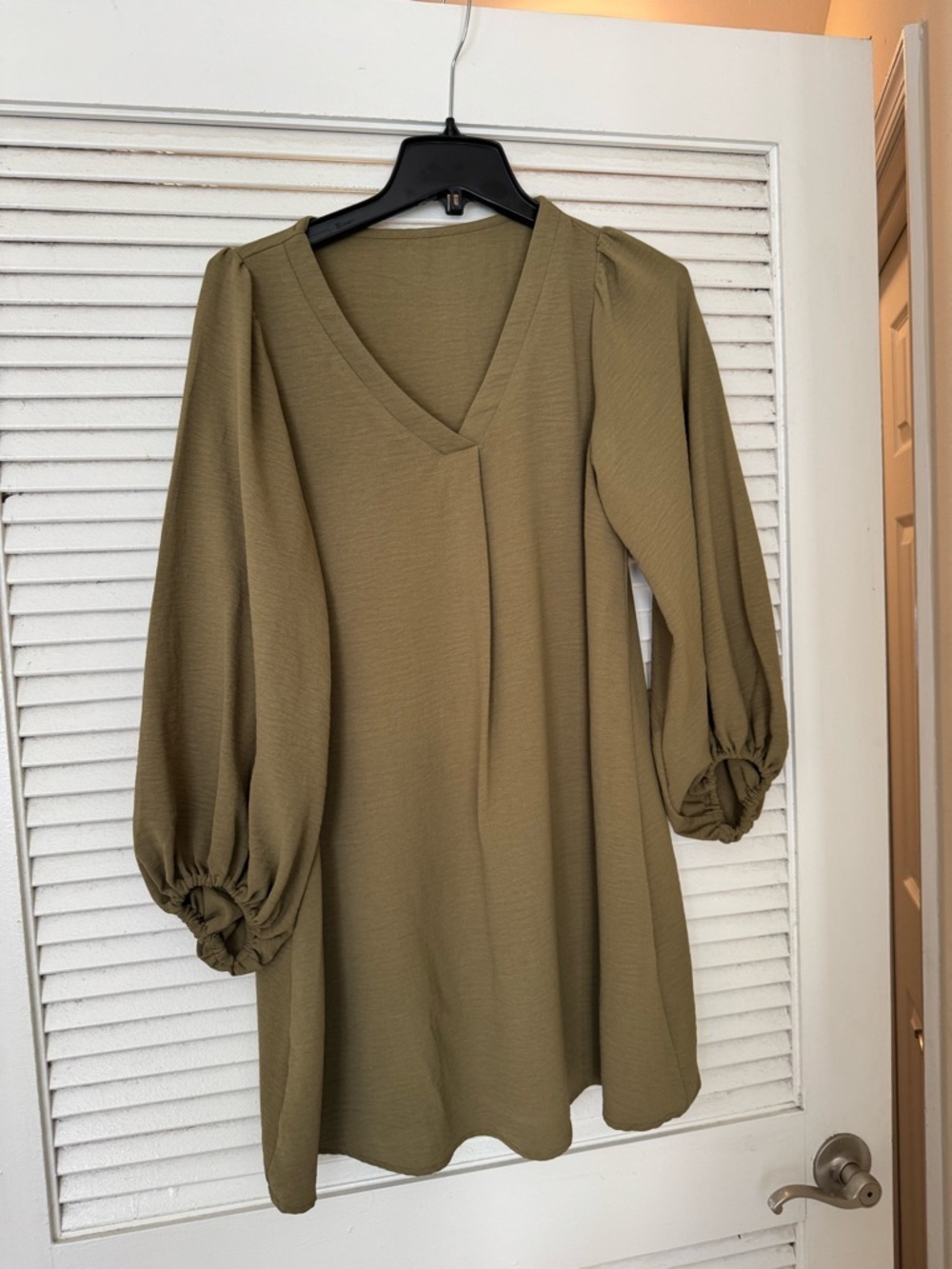Olive Green Asymmetrical V-Neck Women's Dress